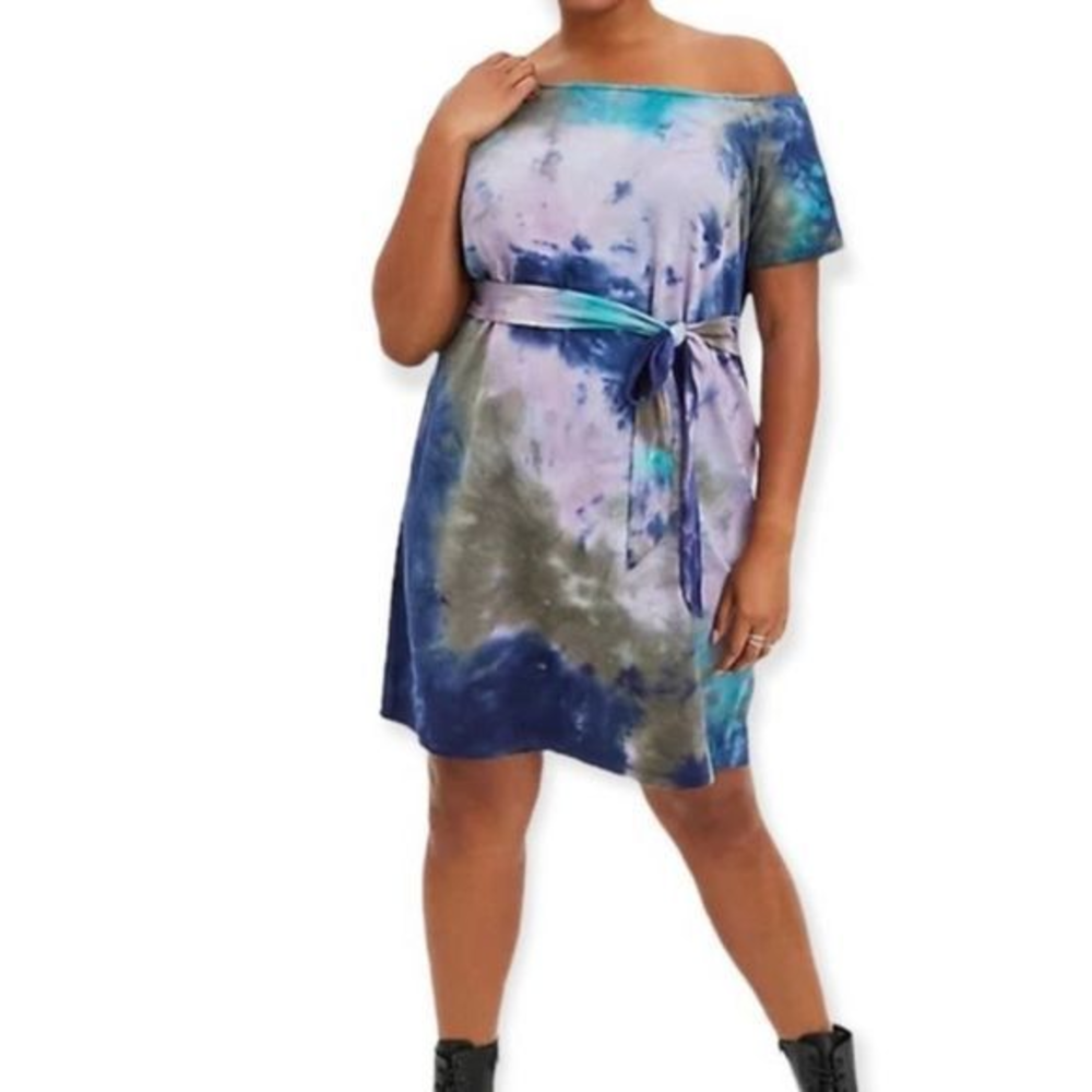 Torrid Tie Dye Lightweight French Terry Off Shoulder T Shirt Dress 2X